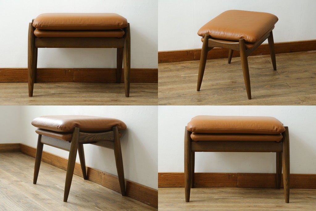 中古　美品　FUJI FURNITURE(冨士ファニチア)　Mysa(ミーサ)　上品でモダンなリクライニングチェアとスツールのセット　定価約24万円　(R-087263)