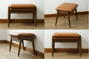 中古　美品　FUJI FURNITURE(冨士ファニチア)　Mysa(ミーサ)　上品でモダンなリクライニングチェアとスツールのセット　定価約24万円　(R-087263)