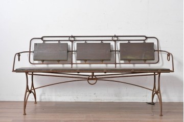 【簡易リペア限定品】ヨーロッパヴィンテージ　リング装飾が目を惹くアイアンベンチ　(R-087264)