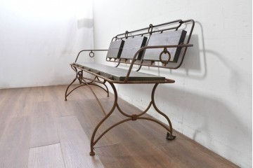 【簡易リペア限定品】ヨーロッパヴィンテージ　リング装飾が目を惹くアイアンベンチ　(R-087264)