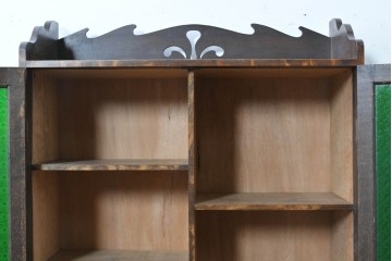 和製アンティーク　引き出しのパーケットリーがお洒落な色ガラス入り本箱　(R-087268)