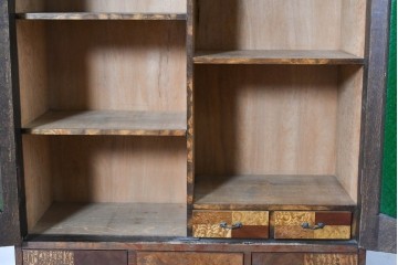 和製アンティーク　引き出しのパーケットリーがお洒落な色ガラス入り本箱　(R-087268)