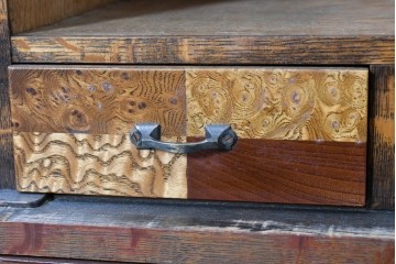 和製アンティーク　引き出しのパーケットリーがお洒落な色ガラス入り本箱　(R-087268)