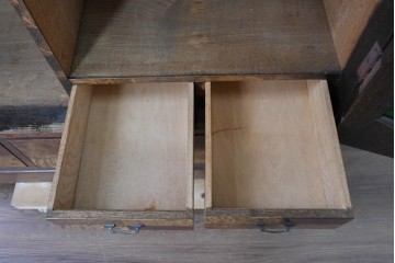 和製アンティーク　引き出しのパーケットリーがお洒落な色ガラス入り本箱　(R-087268)