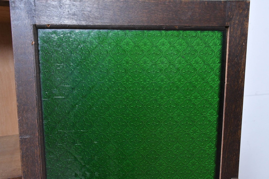 和製アンティーク　引き出しのパーケットリーがお洒落な色ガラス入り本箱　(R-087268)