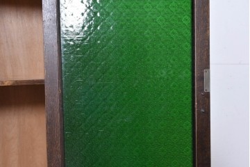 和製アンティーク　引き出しのパーケットリーがお洒落な色ガラス入り本箱　(R-087268)