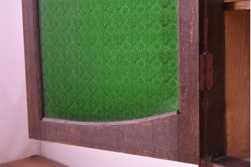 和製アンティーク　引き出しのパーケットリーがお洒落な色ガラス入り本箱　(R-087268)