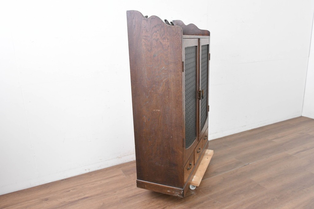 和製アンティーク　引き出しのパーケットリーがお洒落な色ガラス入り本箱　(R-087268)