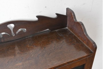 和製アンティーク　引き出しのパーケットリーがお洒落な色ガラス入り本箱　(R-087268)