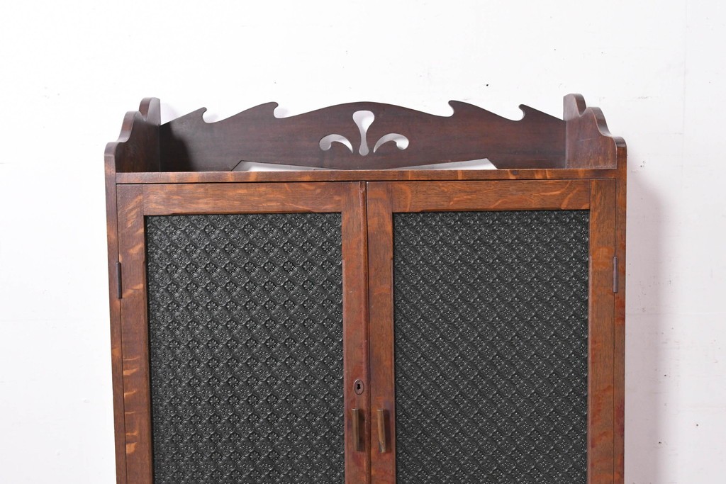 和製アンティーク　引き出しのパーケットリーがお洒落な色ガラス入り本箱　(R-087268)