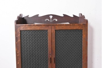 和製アンティーク　引き出しのパーケットリーがお洒落な色ガラス入り本箱　(R-087268)