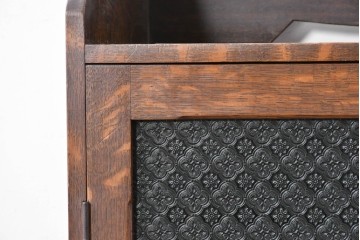 和製アンティーク　引き出しのパーケットリーがお洒落な色ガラス入り本箱　(R-087268)