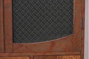 和製アンティーク　引き出しのパーケットリーがお洒落な色ガラス入り本箱　(R-087268)