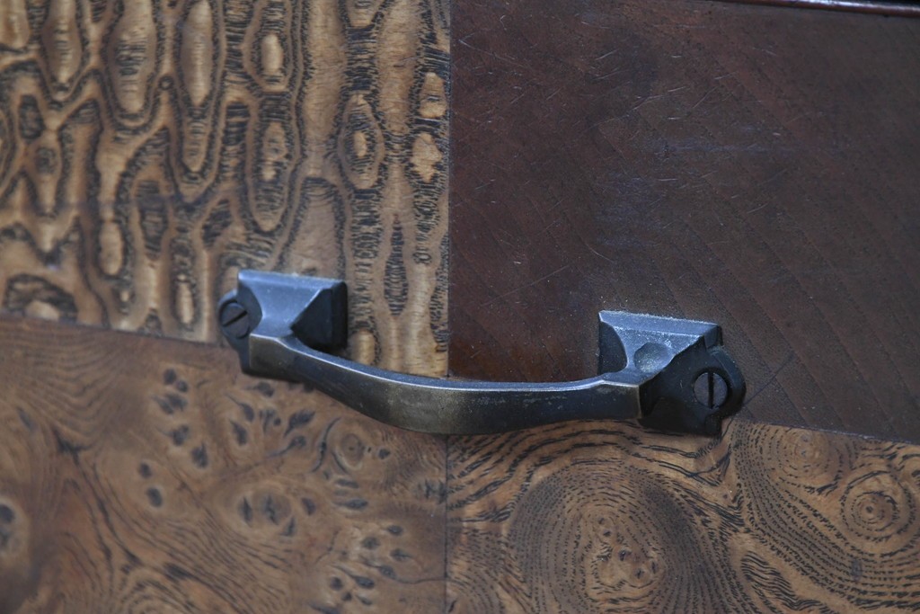 和製アンティーク　引き出しのパーケットリーがお洒落な色ガラス入り本箱　(R-087268)