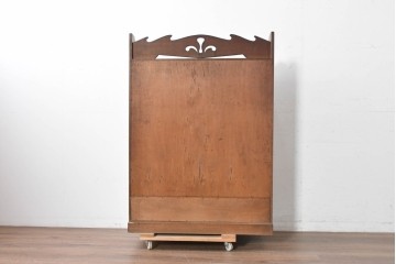 和製アンティーク　引き出しのパーケットリーがお洒落な色ガラス入り本箱　(R-087268)