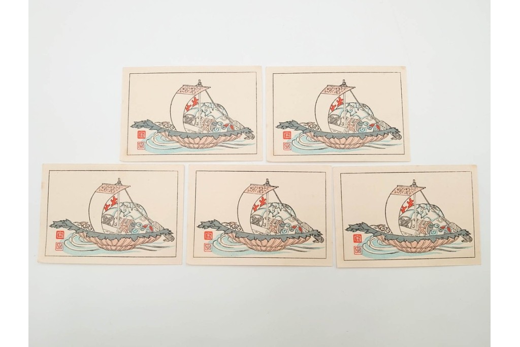 福山碧翠・古屋蘭渓・宝田直(北総迂人)の名入り　木版画　宝船図案などのマッチラベル335枚セット　(R-087273)