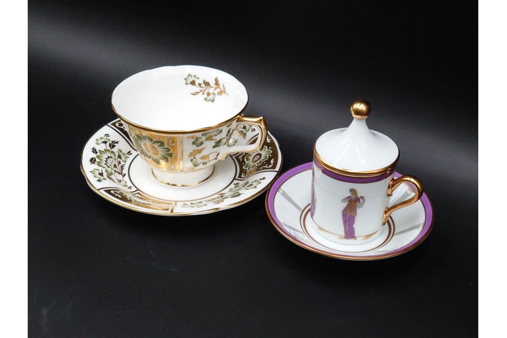 ROYAL CROWN DERBY(ロイヤルクラウンダービー)/グリーンダービーパネル　Richard Ginori(リチャードジノリ)/ジオ・ポンティ　カップ&ソーサー2点セット　(R-087287)