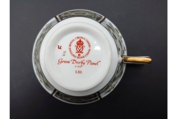 ROYAL CROWN DERBY(ロイヤルクラウンダービー)/グリーンダービーパネル　Richard Ginori(リチャードジノリ)/ジオ・ポンティ　カップ&ソーサー2点セット　(R-087287)