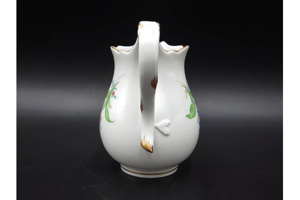 ドイツ製　Meissen(マイセン)　ベーシックフラワー　二つ花のデザインが上品なシュガーポット・クリーマーのセット　(R-087291)