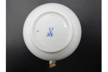 ドイツ製　Meissen(マイセン)　ベーシックフラワー　二つ花のデザインが上品なシュガーポット・クリーマーのセット　(R-087291)