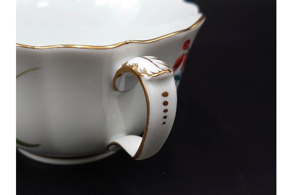 ドイツ製　Meissen(マイセン)　ベーシックフラワー　二つ花デザイン　気品漂うトリオ2客セット　(R-087292)