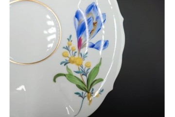 ドイツ製　Meissen(マイセン)　ベーシックフラワー　二つ花デザイン　気品漂うトリオ2客セット　(R-087292)