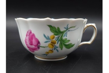 ドイツ製　Meissen(マイセン)　ベーシックフラワー　二つ花デザイン　気品漂うトリオ2客セット　(R-087292)