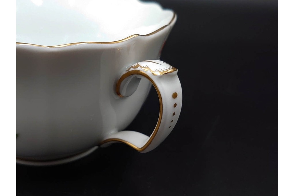 ドイツ製　Meissen(マイセン)　ベーシックフラワー　二つ花デザイン　気品漂うトリオ2客セット　(R-087292)