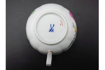 ドイツ製　Meissen(マイセン)　ベーシックフラワー　二つ花デザイン　気品漂うトリオ2客セット　(R-087292)