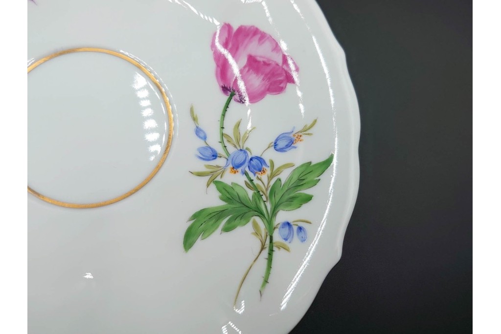 ドイツ製　Meissen(マイセン)　ベーシックフラワー　二つ花デザイン　気品漂うトリオ2客セット　(R-087292)