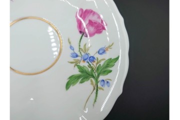 ドイツ製　Meissen(マイセン)　ベーシックフラワー　二つ花デザイン　気品漂うトリオ2客セット　(R-087292)