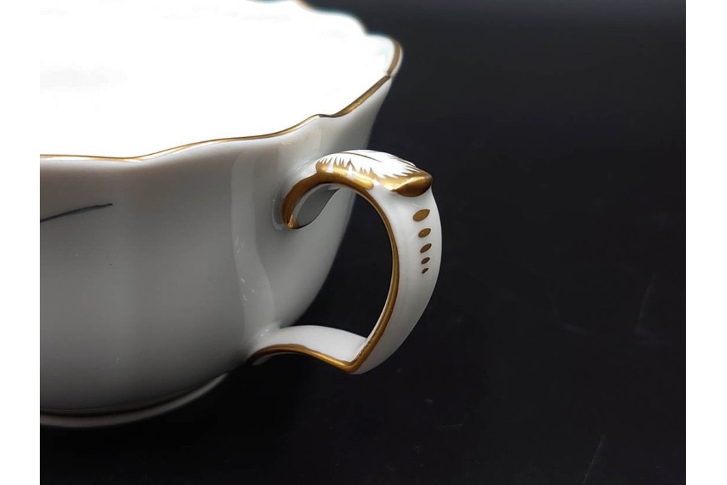 ドイツ製　Meissen(マイセン)　ベーシックフラワー　二つ花デザイン　気品漂うトリオ2客セット　(R-087294)