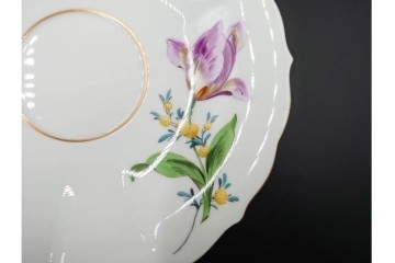 ドイツ製　Meissen(マイセン)　ベーシックフラワー　二つ花デザイン　気品漂うトリオ2客セット　(R-087294)