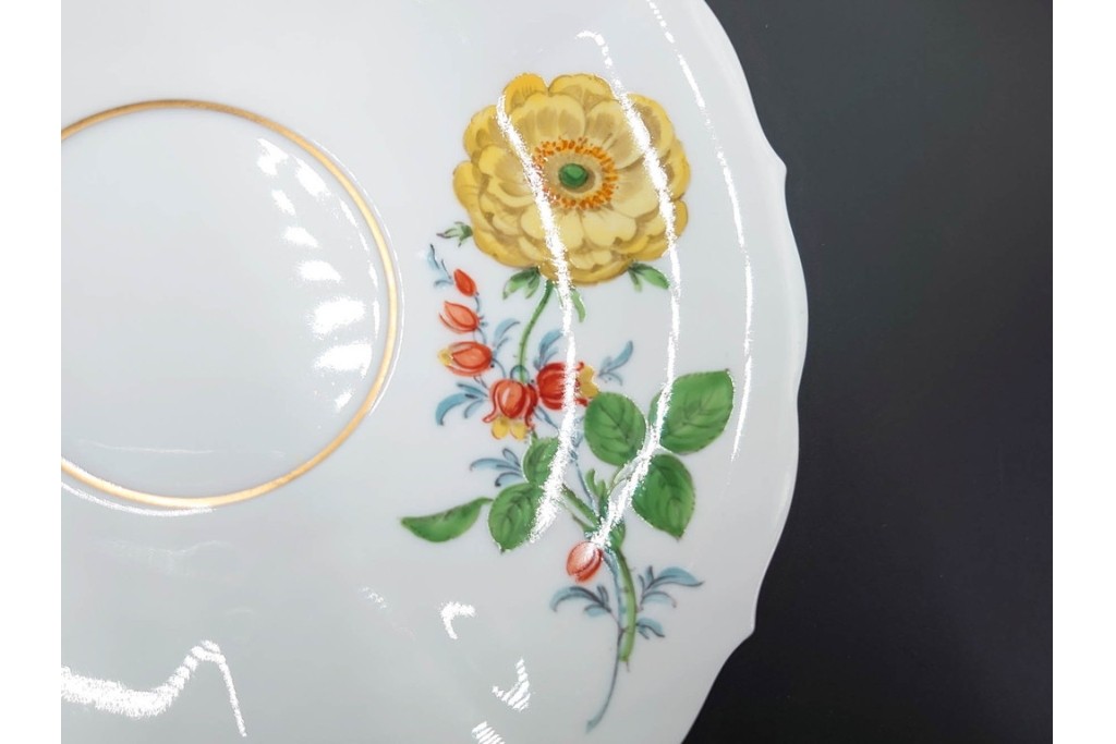 ドイツ製　Meissen(マイセン)　ベーシックフラワー　二つ花デザイン　気品漂うトリオ2客セット　(R-087294)