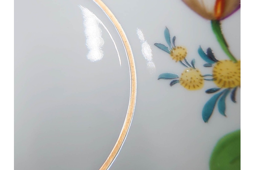 ドイツ製　Meissen(マイセン)　ベーシックフラワー　二つ花デザイン　気品漂うトリオ2客セット　(R-087294)