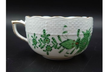 ハンガリー製　HEREND(ヘレンド)　ティーカップ&ソーサー(インドの華)・オーバルディッシュ(アポニー・グリーン)のセット　定価(2点合計)約9万4千円　(R-087295)