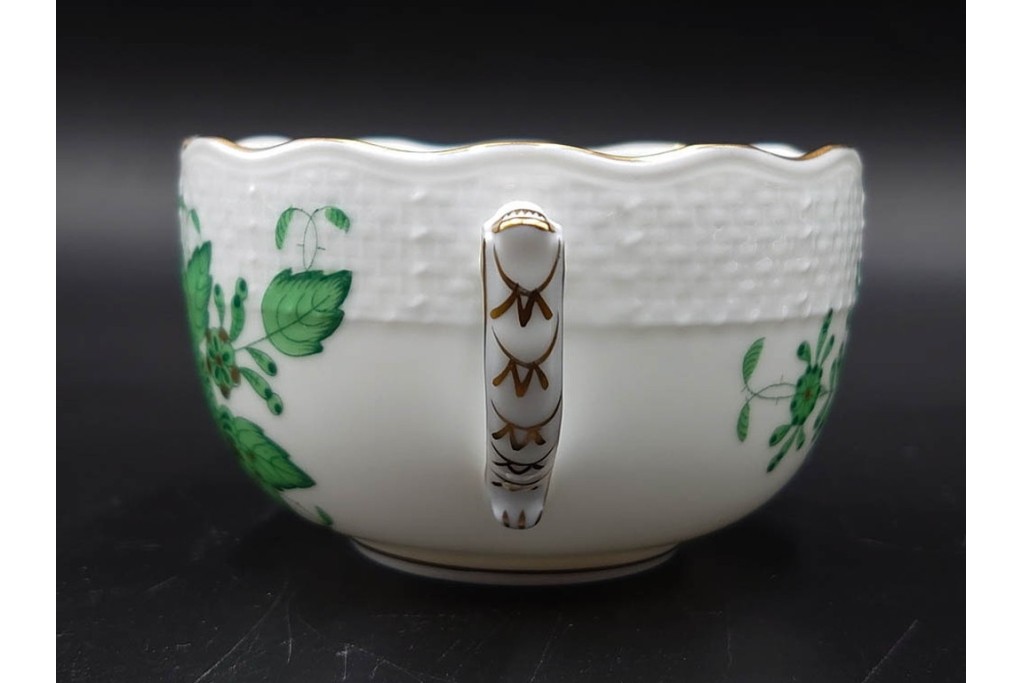 ハンガリー製　HEREND(ヘレンド)　ティーカップ&ソーサー(インドの華)・オーバルディッシュ(アポニー・グリーン)のセット　定価(2点合計)約9万4千円　(R-087295)