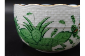 ハンガリー製　HEREND(ヘレンド)　ティーカップ&ソーサー(インドの華)・オーバルディッシュ(アポニー・グリーン)のセット　定価(2点合計)約9万4千円　(R-087295)