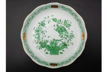 ハンガリー製　HEREND(ヘレンド)　ティーカップ&ソーサー(インドの華)・オーバルディッシュ(アポニー・グリーン)のセット　定価(2点合計)約9万4千円　(R-087295)