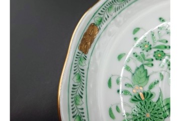 ハンガリー製　HEREND(ヘレンド)　ティーカップ&ソーサー(インドの華)・オーバルディッシュ(アポニー・グリーン)のセット　定価(2点合計)約9万4千円　(R-087295)