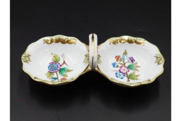 ハンガリー製　HEREND(ヘレンド)　オープンシュガー2点(フルーツアラカルト、ウィーンの薔薇)　ジャム・マーマレード(ヴィクトリア・ブーケ)　洋食器3点セット　(R-087296)