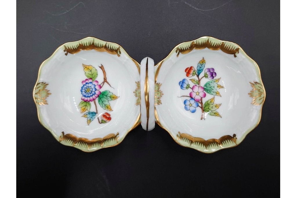 ハンガリー製　HEREND(ヘレンド)　オープンシュガー2点(フルーツアラカルト、ウィーンの薔薇)　ジャム・マーマレード(ヴィクトリア・ブーケ)　洋食器3点セット　(R-087296)