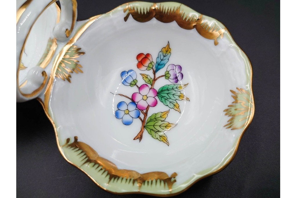 ハンガリー製　HEREND(ヘレンド)　オープンシュガー2点(フルーツアラカルト、ウィーンの薔薇)　ジャム・マーマレード(ヴィクトリア・ブーケ)　洋食器3点セット　(R-087296)