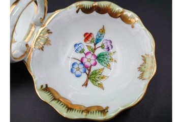 ハンガリー製　HEREND(ヘレンド)　オープンシュガー2点(フルーツアラカルト、ウィーンの薔薇)　ジャム・マーマレード(ヴィクトリア・ブーケ)　洋食器3点セット　(R-087296)