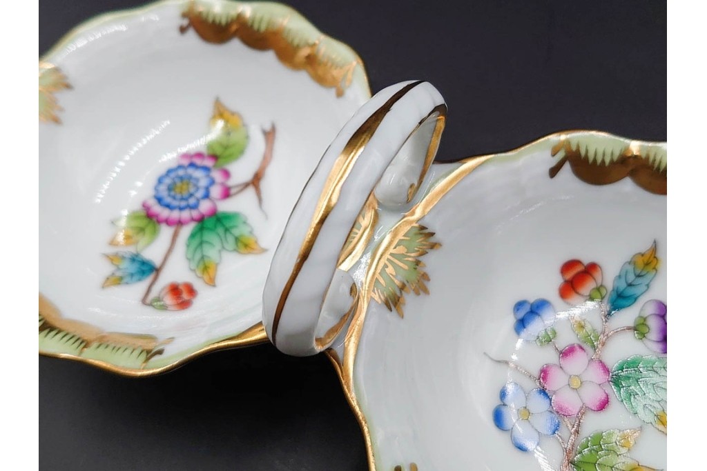 ハンガリー製　HEREND(ヘレンド)　オープンシュガー2点(フルーツアラカルト、ウィーンの薔薇)　ジャム・マーマレード(ヴィクトリア・ブーケ)　洋食器3点セット　(R-087296)