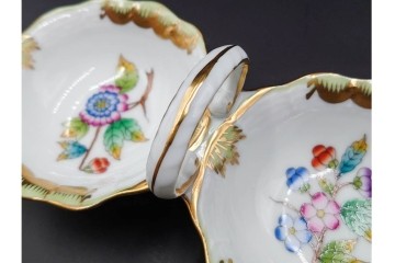 ハンガリー製　HEREND(ヘレンド)　オープンシュガー2点(フルーツアラカルト、ウィーンの薔薇)　ジャム・マーマレード(ヴィクトリア・ブーケ)　洋食器3点セット　(R-087296)