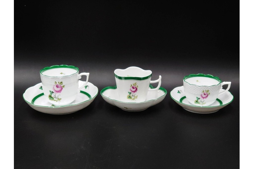 ハンガリー製　HEREND(ヘレンド)　ウィーンの薔薇　カップ&ソーサー3客・クリーマー・オープンシュガーのセット　(R-087297)