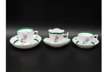 ハンガリー製　HEREND(ヘレンド)　ウィーンの薔薇　カップ&ソーサー3客・クリーマー・オープンシュガーのセット　(R-087297)