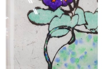 真作　サイン&メッセージ入り　リチャード・スペア(Richard Spare)　73/150　ドライポイント(銅版画)・水彩画　「Purple African Violet(パープル・アフリカン・バイオレット)」　(R-087299)