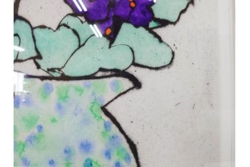 真作　サイン&メッセージ入り　リチャード・スペア(Richard Spare)　73/150　ドライポイント(銅版画)・水彩画　「Purple African Violet(パープル・アフリカン・バイオレット)」　(R-087299)